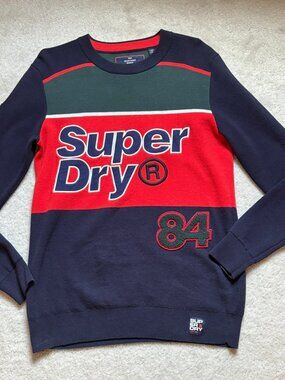 SUPERDRY Varsity Colorblock Knit Jumper Crewneck Sweater Small